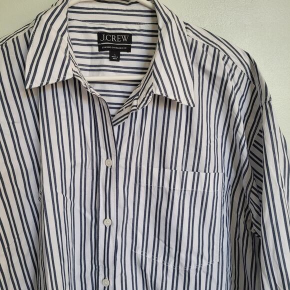 J. Crew Women's Size L Etienne Oversized Shirt Striped Cotton Poplin - Picture 6 of 8